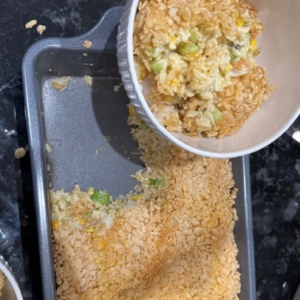 rice crispy chicken casserole in baking dish