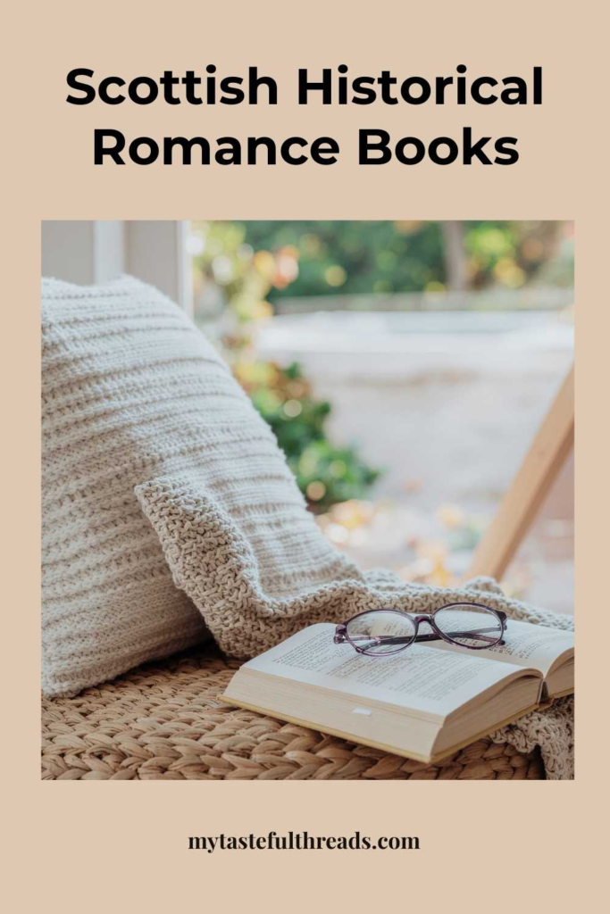 Scottish romance reading nook with book reading glasses and pillow