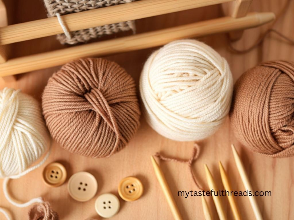 basket with yarn and craft supplies